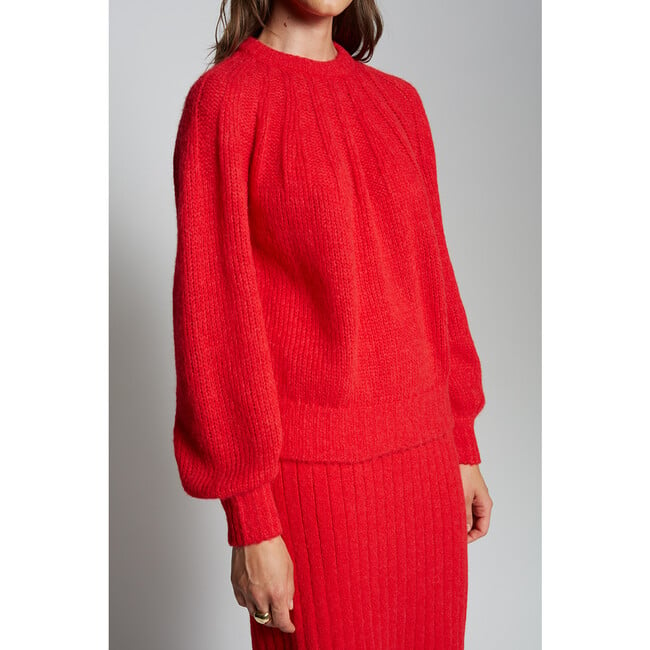 Women's Mila Feminine Blouson Sleeve Crop Sweater, Scarlett - Sweaters - 5