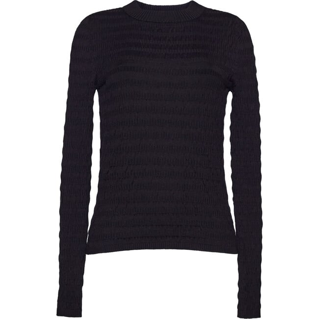 Women's Clara Seersucker Slim Mock Neck Sweater Top, Black