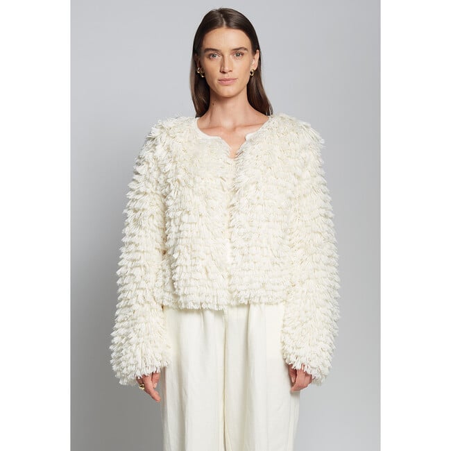 Women's Jenna Relaxed Fit Layered Fringed Stitch Sweater Jacket, Ivory - Sweaters - 2