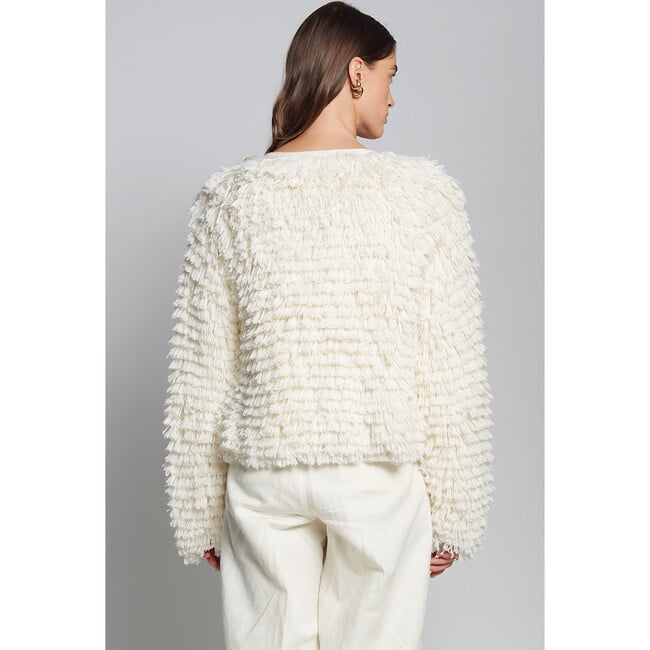 Women's Jenna Relaxed Fit Layered Fringed Stitch Sweater Jacket, Ivory - Sweaters - 3