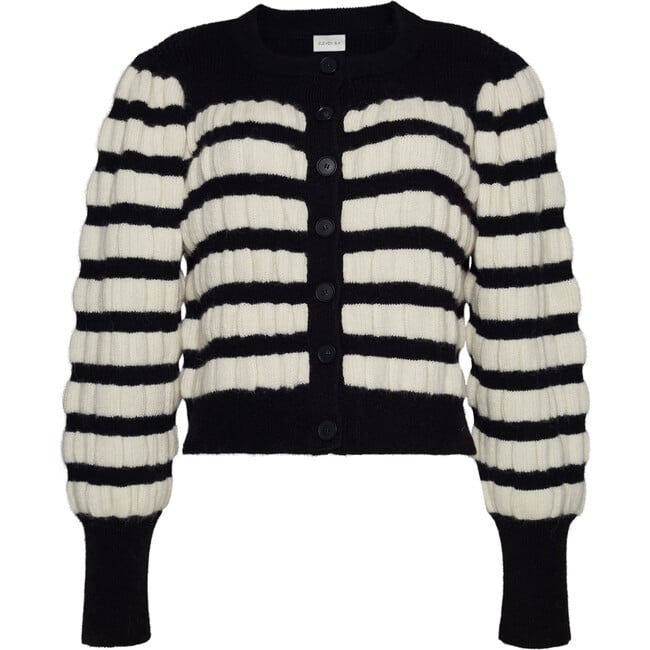 Women's Anna Stripe Crew Neck Cardigan, Ivory & Black Stripe