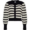 Women's Anna Stripe Crew Neck Cardigan, Ivory & Black Stripe - Sweaters - 1 - thumbnail