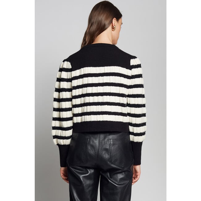 Women's Anna Stripe Crew Neck Cardigan, Ivory & Black Stripe - Sweaters - 3