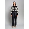 Women's Anna Stripe Crew Neck Cardigan, Ivory & Black Stripe - Sweaters - 4