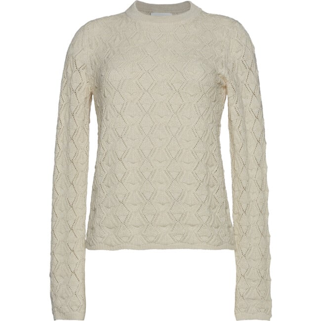 Women's Theresa Slim Crew Neck Modern Lace Stitch Sweater, Ivory