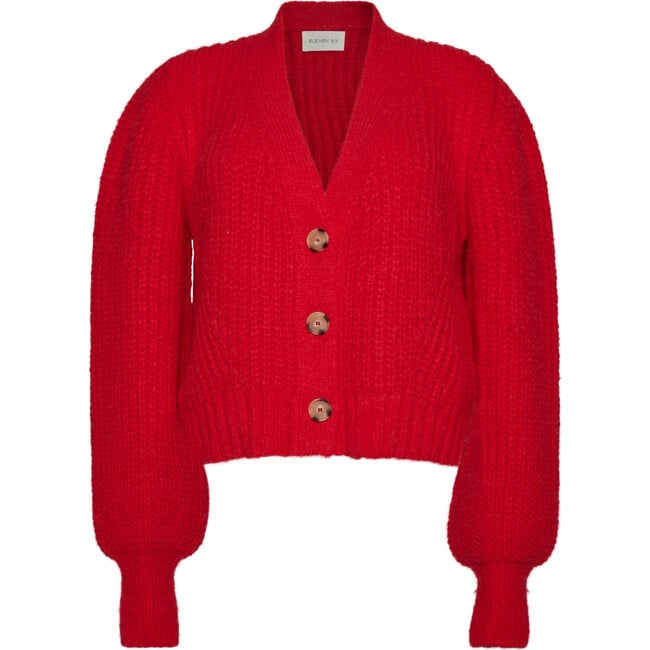 Women's Sara Feminine Blouson Sleeve Crop Cardigan, Scarlet