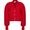 Women's Sara Feminine Blouson Sleeve Crop Cardigan, Scarlet - Sweaters - 1 - thumbnail