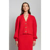 Women's Sara Feminine Blouson Sleeve Crop Cardigan, Scarlet - Sweaters - 2