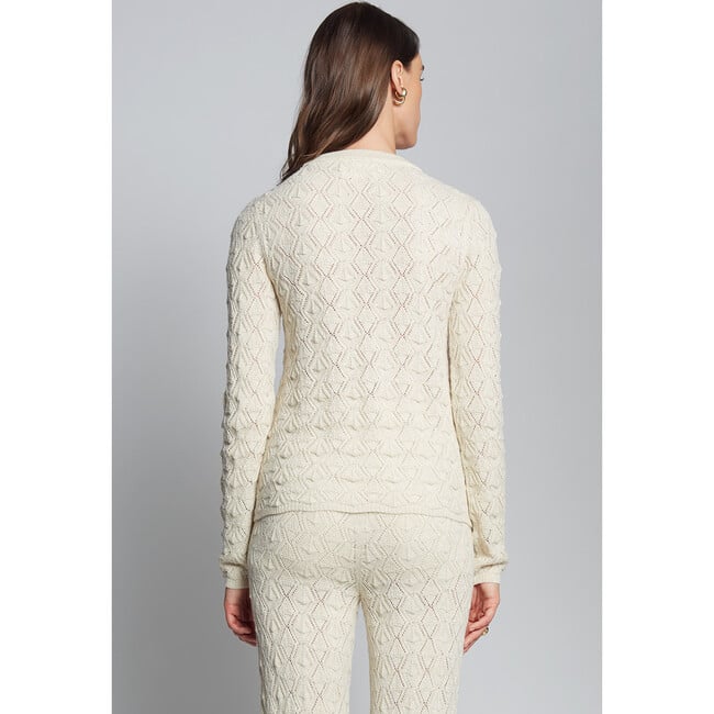 Women's Theresa Slim Crew Neck Modern Lace Stitch Sweater, Ivory - Sweaters - 3