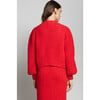 Women's Sara Feminine Blouson Sleeve Crop Cardigan, Scarlet - Sweaters - 3