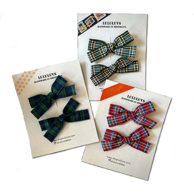 Holiday Plaid Pigtail Bows, Clip Bundle Set