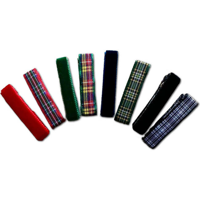 Holiday Plaid and Velvet Bar Clips, Bundle Set - Hair Accessories - 1