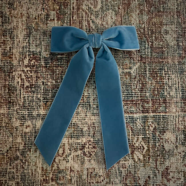 Mademoiselle Velvet Bow, French Blue - Hair Accessories - 4