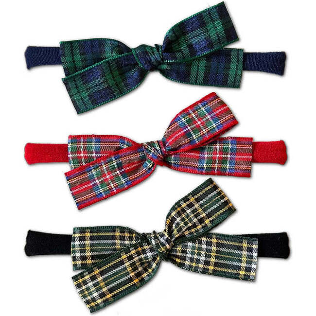 Holiday Plaid Bows, Baby Headband Bundle Set