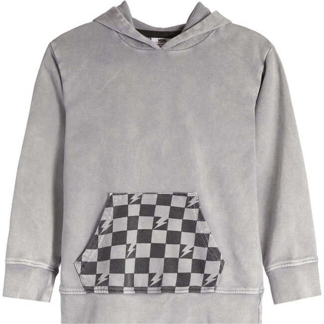 Kids Enzyme Pullover Hoodie, Checkered Bolts, Coal