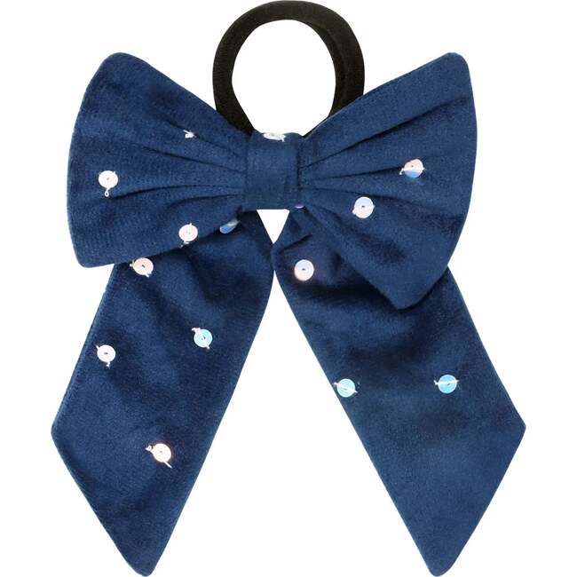 Navy Sequin Velvet Bow