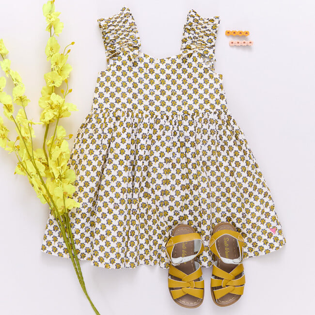 Girls Via Dress, Yellow Lisbon Ditsy - Dresses - 6