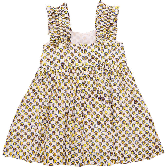 Girls Via Dress, Yellow Lisbon Ditsy - Dresses - 7