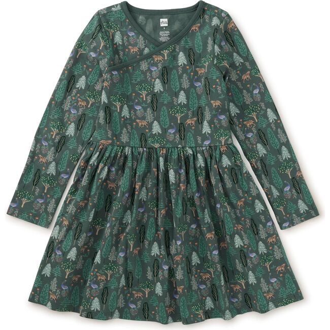 Long Sleeve Wrap Neck Dress, Turkish Forest Scene - Dresses - 1