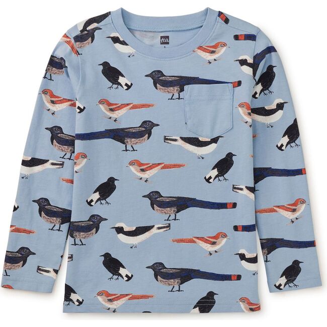 Long Sleeve Printed Pocket Tee, Nihat's Birds - T-Shirts - 1