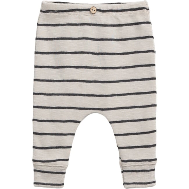 Abstract Striped Elastic Waistband Coconut Button Leggings, Grey