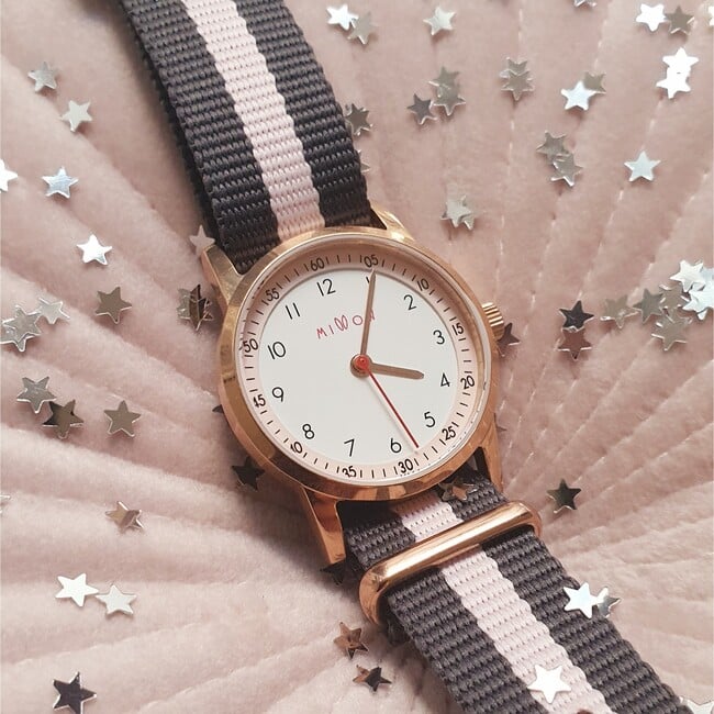 Millow Blossom Watch, Grey Stripe and Rose Gold - Watches - 2