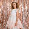 Rose Petal Floral Embellished Flower Girl & Occasion Dress, Pink & White - Dresses - 3