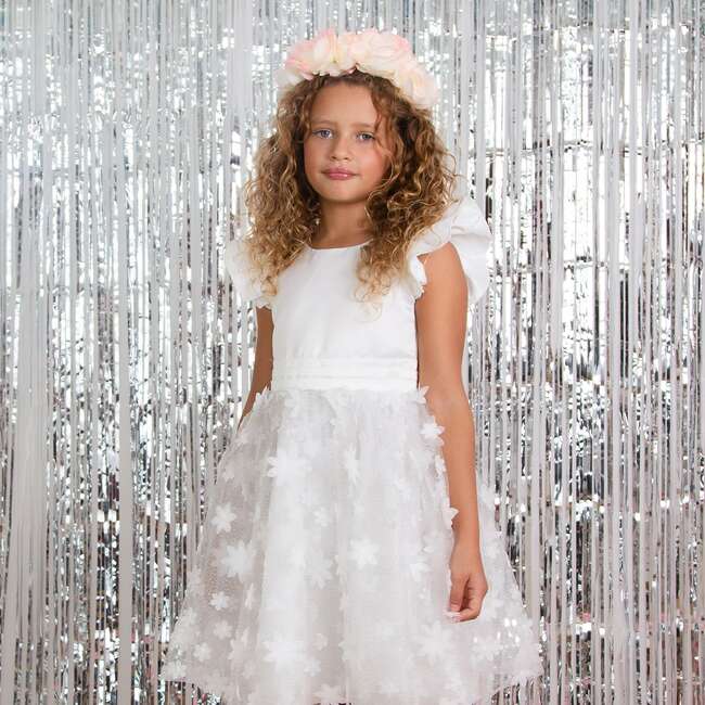 Estella Floral Embellished Flower Girl & Occasion Dress, White - Dresses - 3