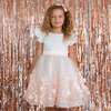 Rose Petal Floral Embellished Flower Girl & Occasion Dress, Pink & White - Dresses - 4