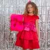 Ruby Frill Satin Girls Party Dress, Red & Pink - Dresses - 3