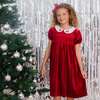 Princess Cherry Hand Smocked Velvet Girls Dress, Red - Dresses - 3