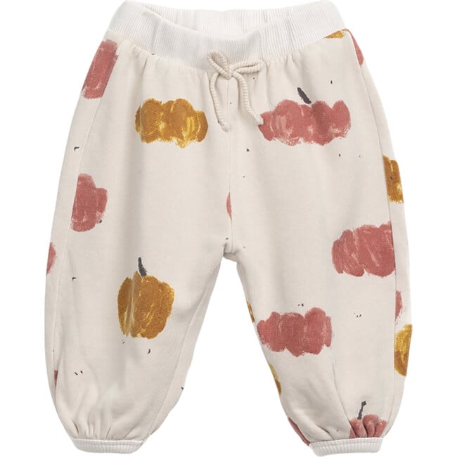 Pumpkin Graphic Print Elastic Waistband Drawstring Sweatpants, Cream