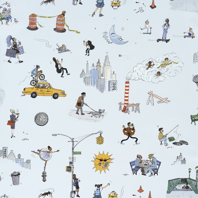 Joana Avilez's Street Scenes Peel & Stick Wallpaper, Multicolor On Sky Blue