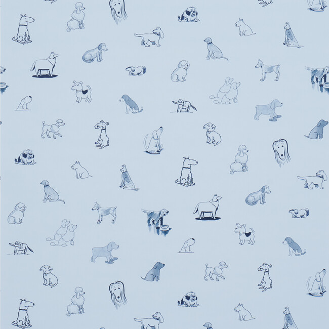 Good Dogs Everywhere Woven Wallpaper, Sky & Navy Blue