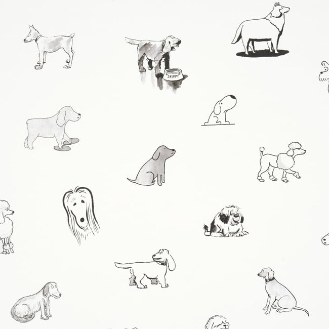 Good Dogs Everywhere Woven Wallpaper, Black & White - Wallpaper - 3