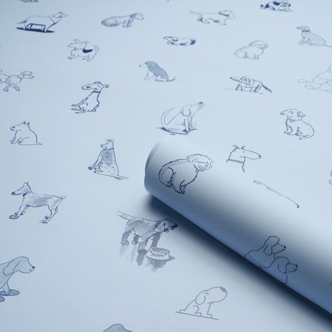 Good Dogs Everywhere Woven Wallpaper, Sky & Navy Blue - Wallpaper - 4