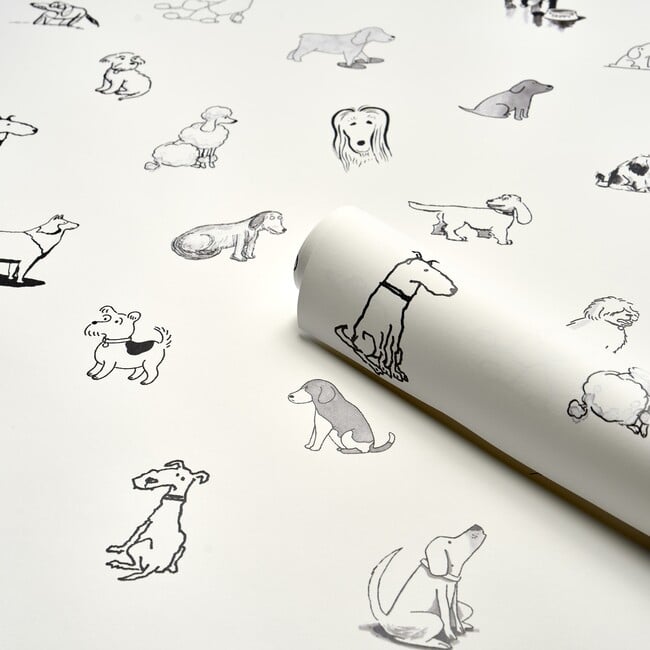 Good Dogs Everywhere Woven Wallpaper, Black & White - Wallpaper - 5