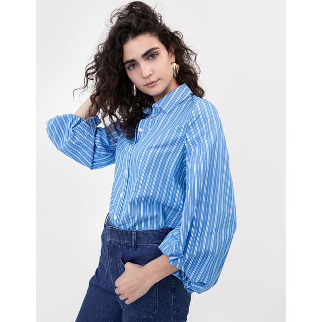 Women's Marina Stripe Top, Cerulean Blue/Cream Multi - Shirts - 5