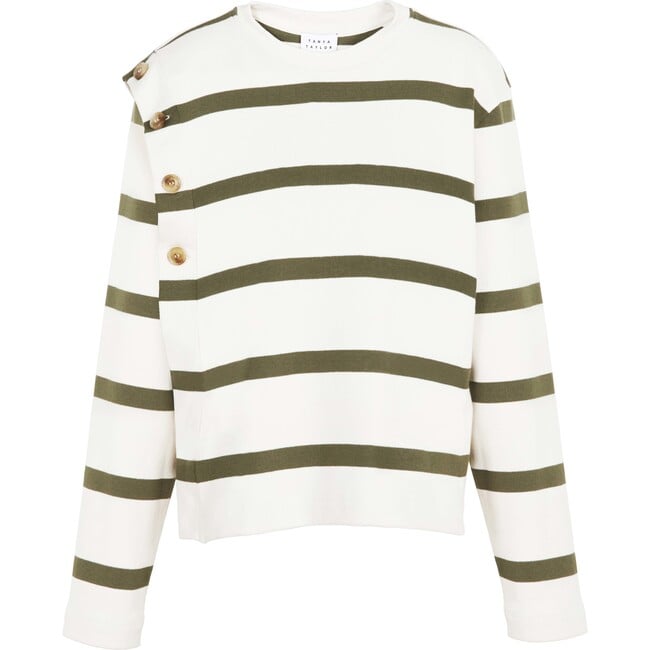 Women's Berk Top, Cream/Fern Wide Stripe