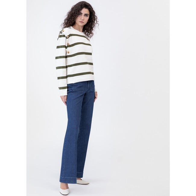 Women's Berk Top, Cream/Fern Wide Stripe - Sweaters - 3