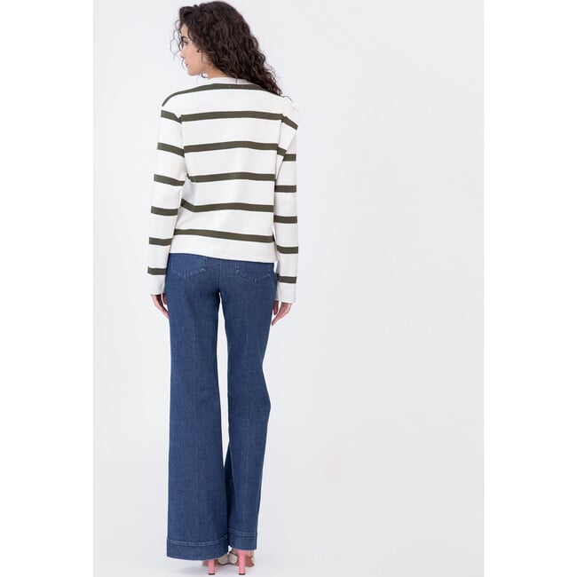 Women's Berk Top, Cream/Fern Wide Stripe - Sweaters - 4