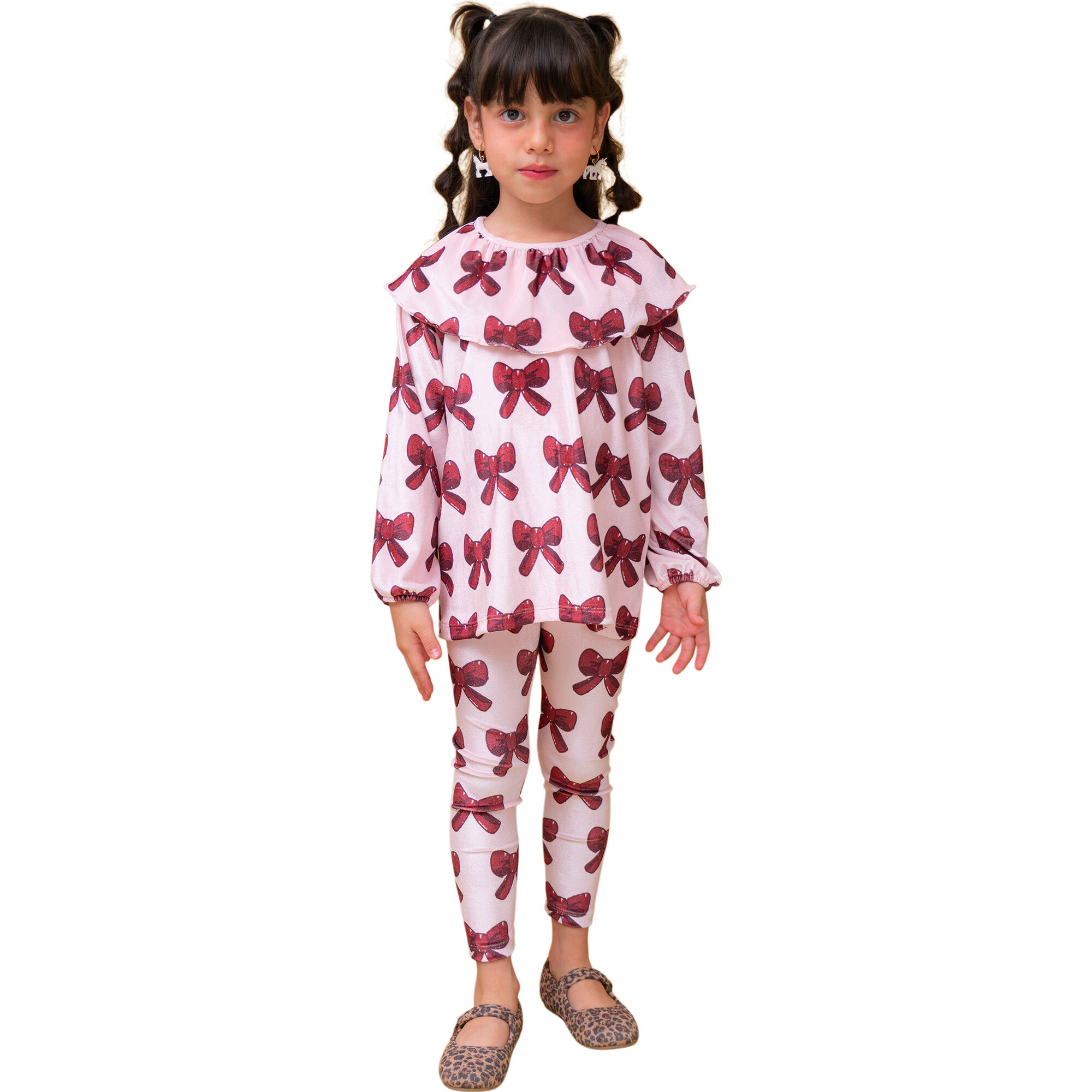 Red Bow Velvet Set (Blouse + Leggings) - Mixed Apparel Set - 1