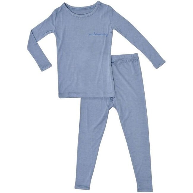 Baby + Kids Two-Piece Bamboo Cotton Personalized Pajamas, Slate Blue