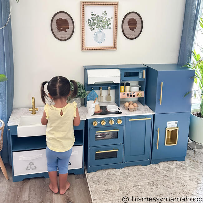 Little Chef Atlanta Large Modular Play Kitchen Stone Blue Gold Teamson Kids Play Kitchens Maisonette