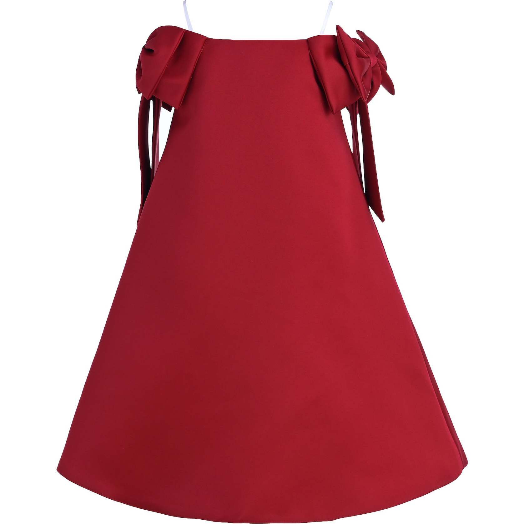 Luneta Off Shoulder Bow Dress, Red - Dresses - 1
