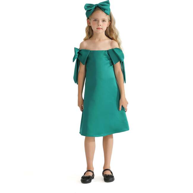 Luneta Off Shoulder Bow Dress, Green - Dresses - 2