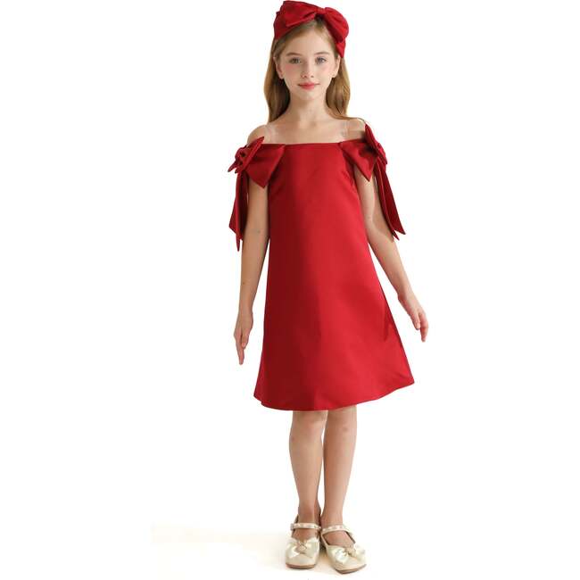 Luneta Off Shoulder Bow Dress, Red - Dresses - 2