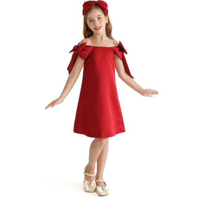 Luneta Off Shoulder Bow Dress, Red - Dresses - 3