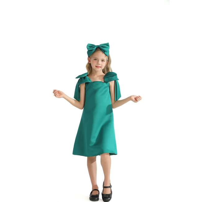 Luneta Off Shoulder Bow Dress, Green - Dresses - 3