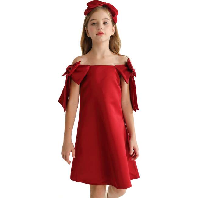 Luneta Off Shoulder Bow Dress, Red - Dresses - 4